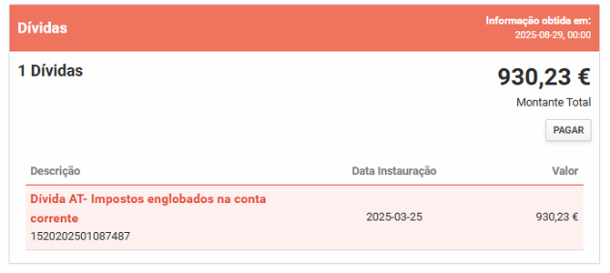 Extrato do Portal das Finanças — Dívida de 930,23€