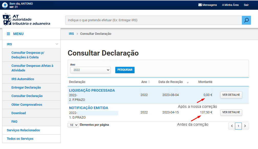 IRS - Corrigir erros e revisar valores