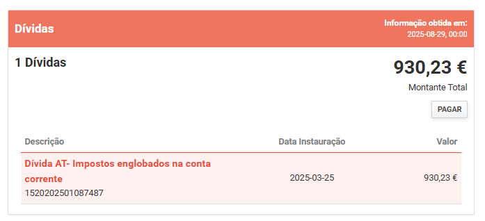 Dívida AT – Impostos Englobados na Conta Corrente